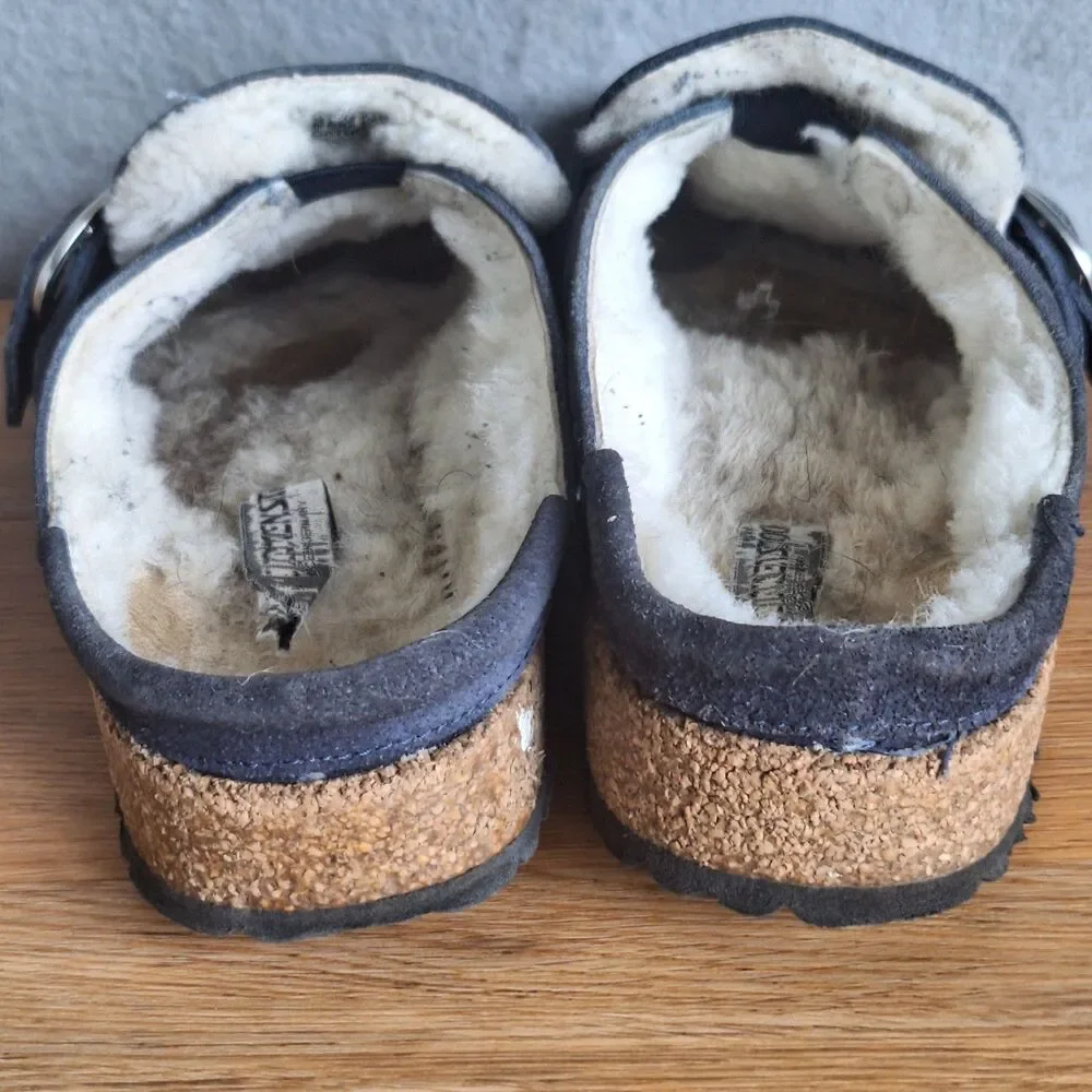 Birkenstock Women's Gray Suede Shearling Mule Clogs with Buckle - Picture 3 of 14